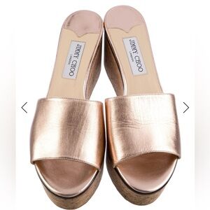 Jimmy Choo Metallic Rose Gold Leather Wedges